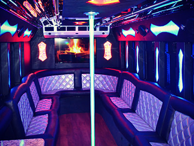 party bus with surround sound and a dance pole